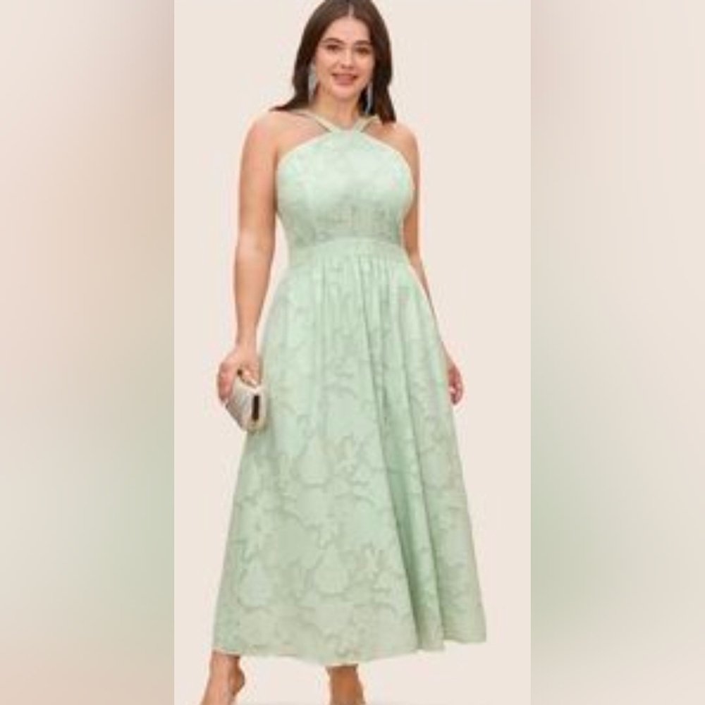 Light Green Halter Dress - 28